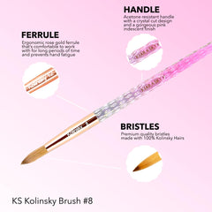 Kiara Sky 100 percent pure Kolinsky brush shown with acetone resistant base