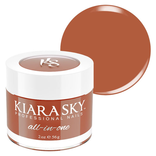 Kiara Sky All-In-One Powder Cuddle Weather bottle shows warm fall shade for nails.