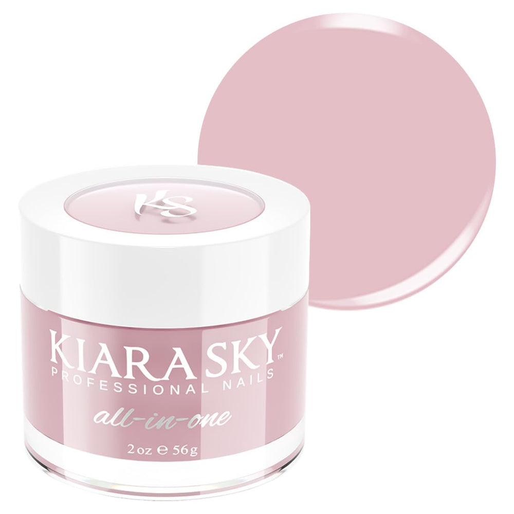 Kiara Sky All-In-One Powder Fairytale jar close-up showing a soft mauve shade for a romantic finish.