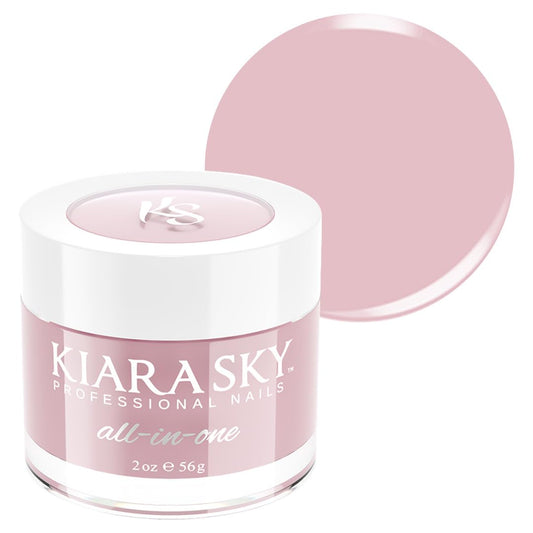 Kiara Sky All-In-One Powder Fairytale jar close-up showing a soft mauve shade for a romantic finish.