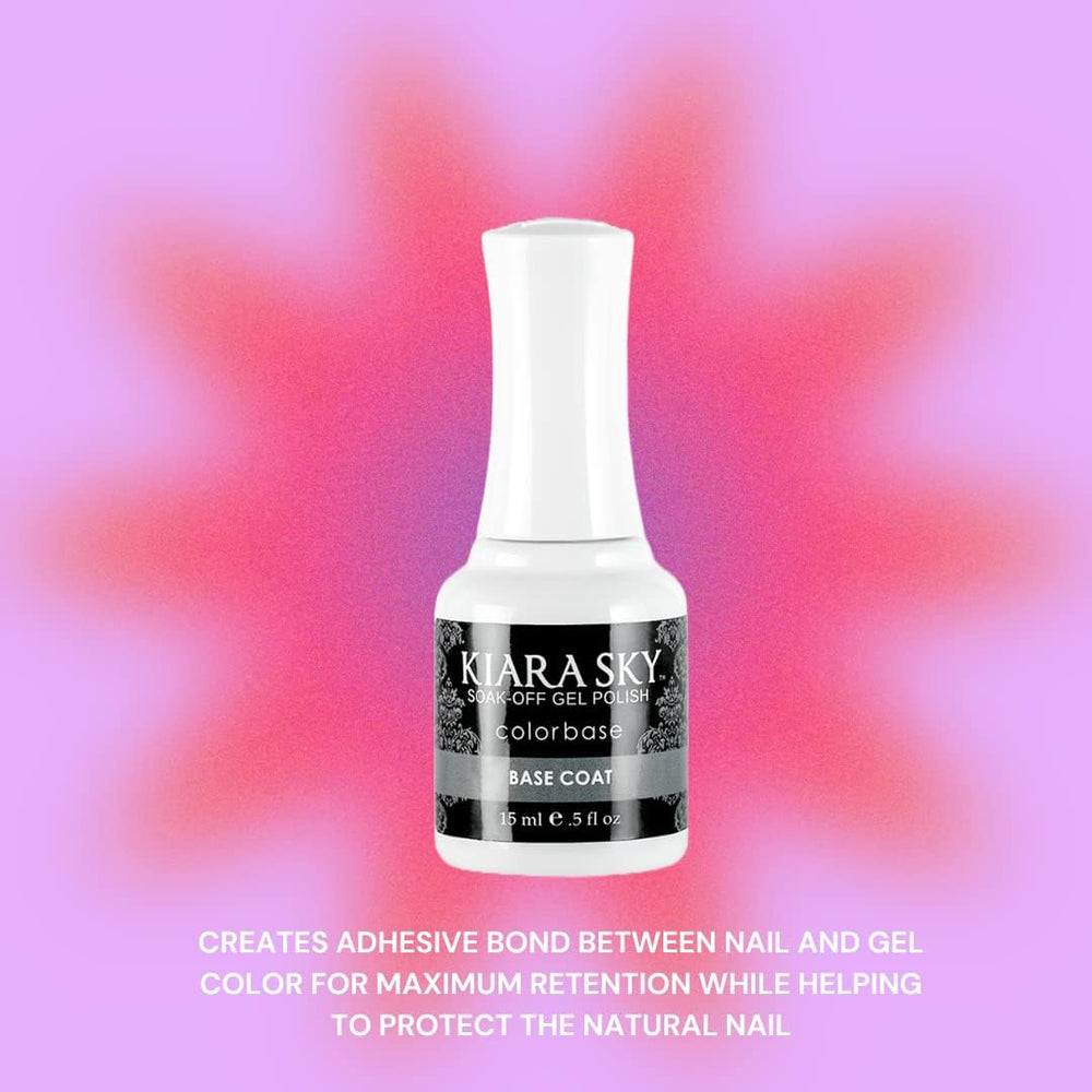 Kiara Sky Base Coat cures in 30 seconds under LED for quick nails.