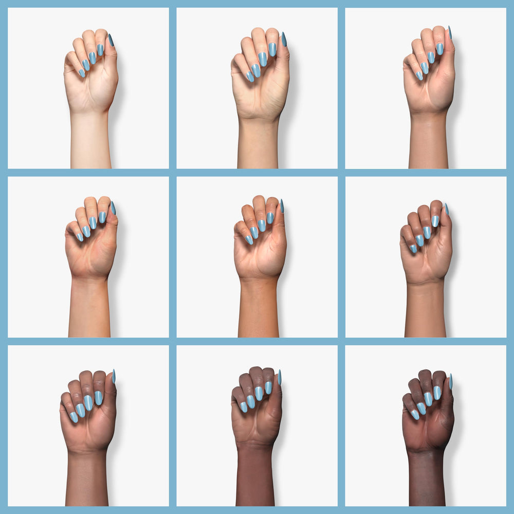 Blue tones collection display by Kiara Sky for professional nail artists