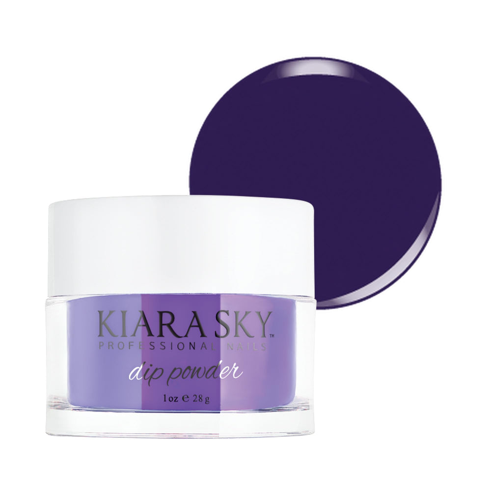 Kiara Sky Amulet dip powder jar close-up showing rich purple tone for long-lasting nails