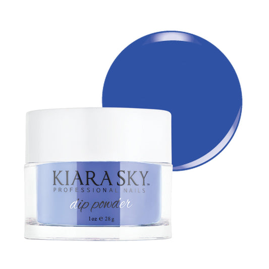 Kiara Sky Take Me To Paradise bottle swatch shows royal blue shade for long-lasting nails.