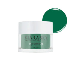 Kiara Sky Green Tones dip powder bottle close-up showing vibrant color for durable nails