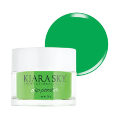 Kiara Sky Green With Envy dip powder bottle close-up showing vibrant emerald color