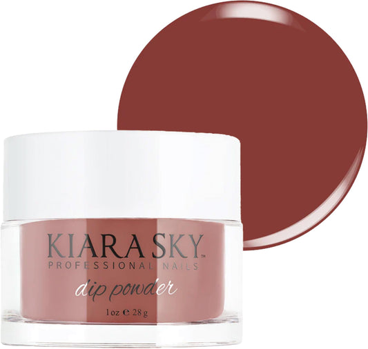 Kiara Sky Marilyn Merlot dip powder bottle swatch in rich brown tones