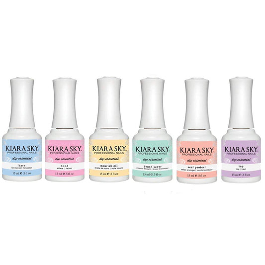 Kiara Sky dip powder starter kit steps 1-6 ready for quick manicures.