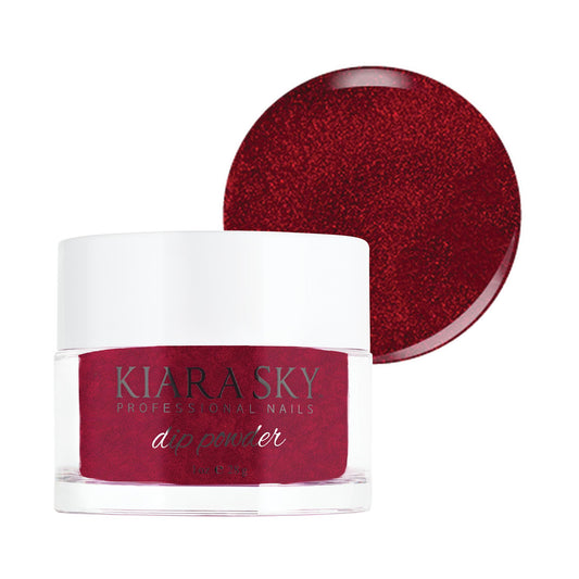 Kiara Sky Wine Not swatch shows rich red dip powder for statement nails.