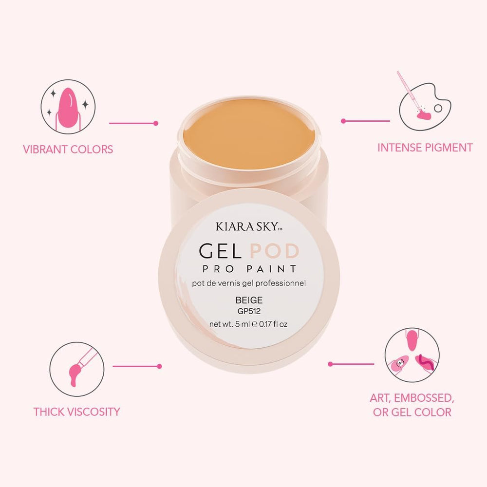KIARA SKY Beige Gel Paint Pod with rich pigment for bold designs.