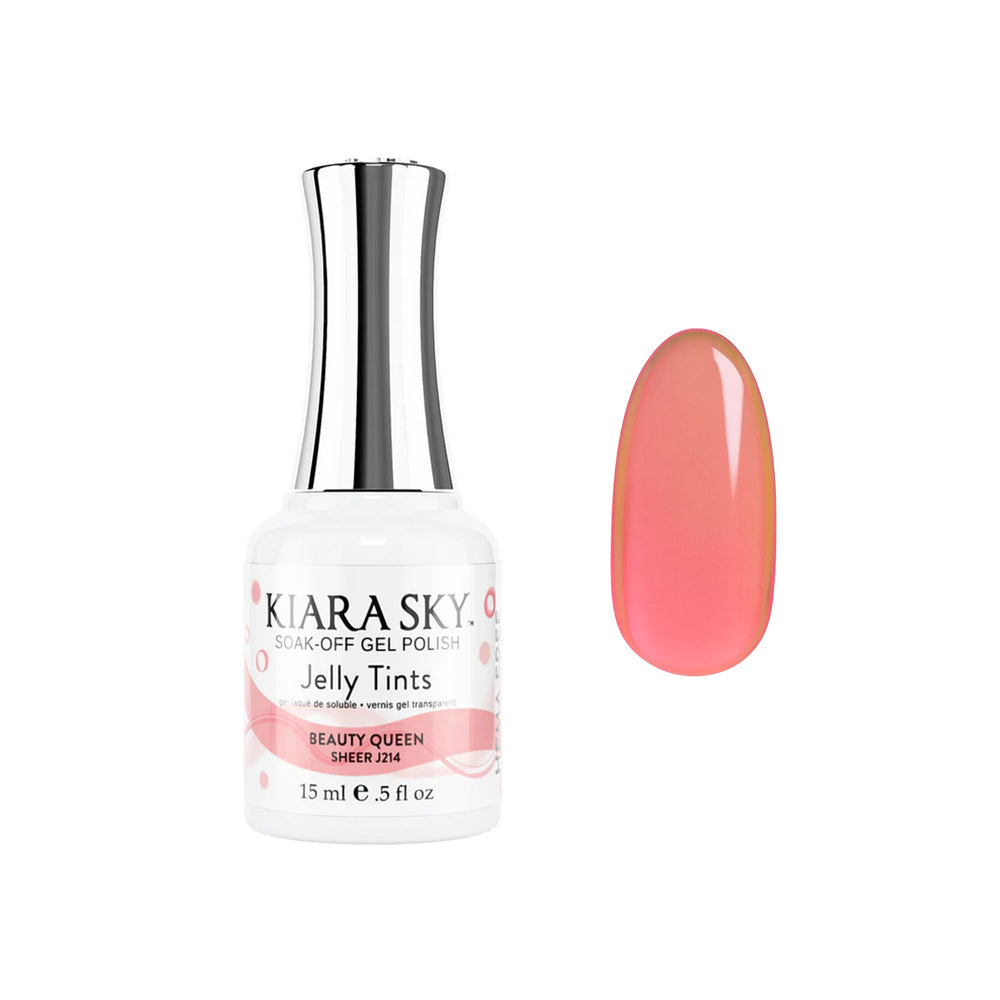 Kiara Sky Jelly Tints Beauty Queen bottle shows a peachy pink shade with a glossy finish.