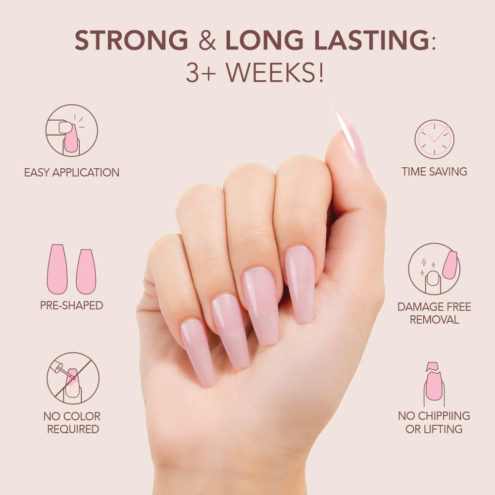 Kiara Sky natural-look nail bed blend enhances base for art.