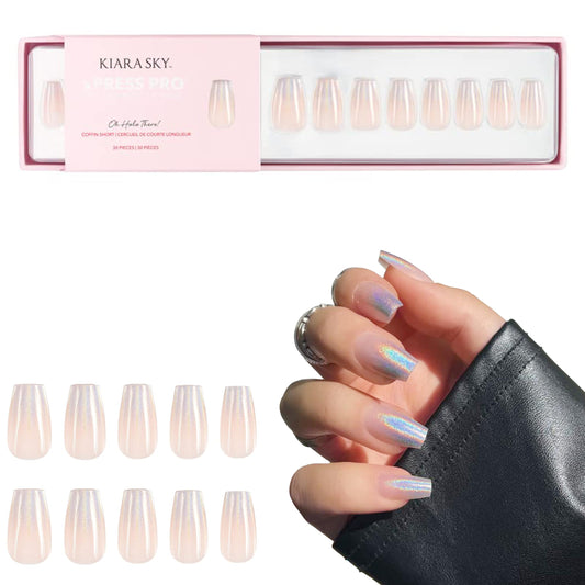 Kiara Sky XPRESS PRO Oh Holo There nails close-up showing holo ombre finish for glam everyday wear