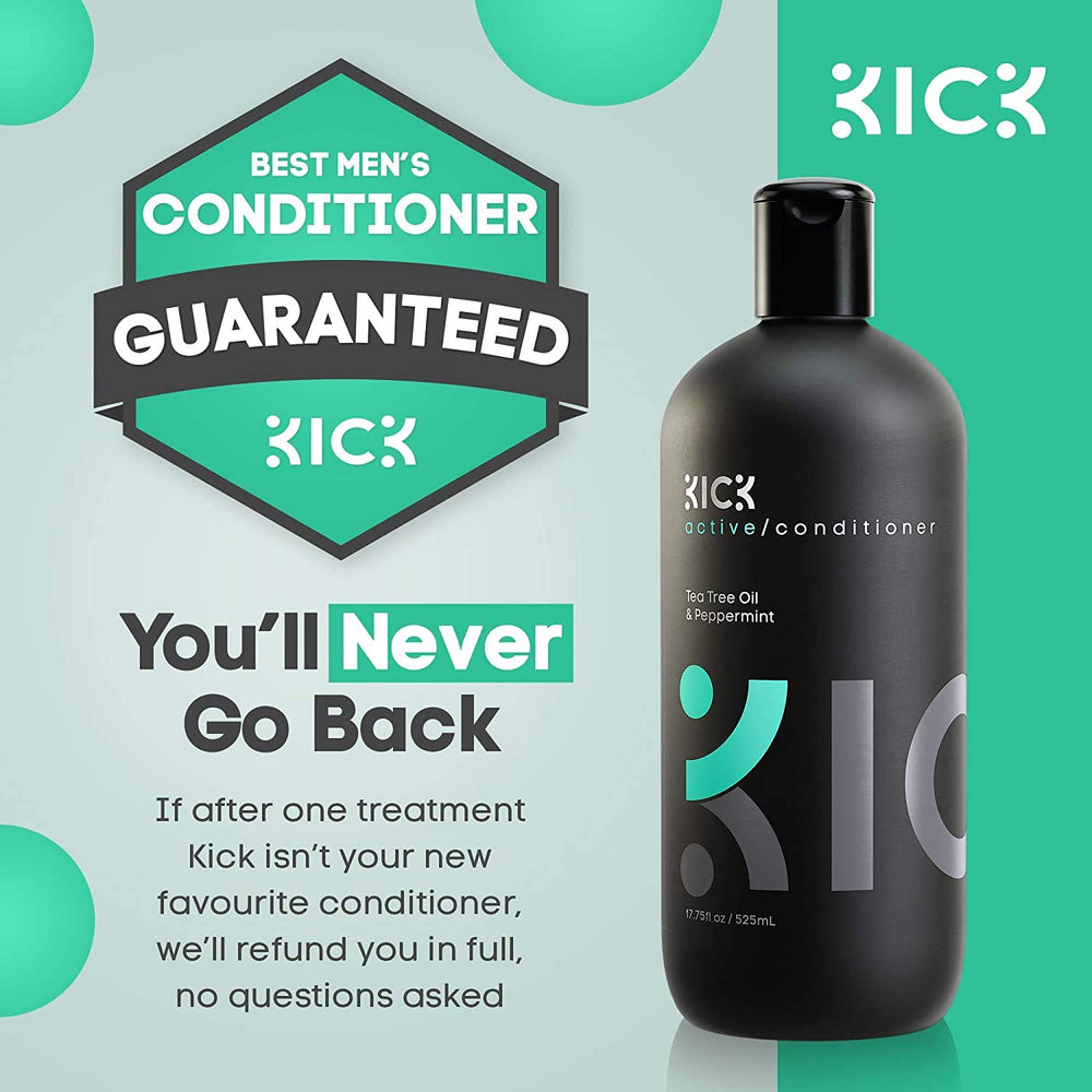 Kick Mens Conditioner Tea Tree scent in shower evokes peppermint energy.