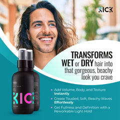 Kick Sea Salt Spray bottle back showing UV protection and color care.