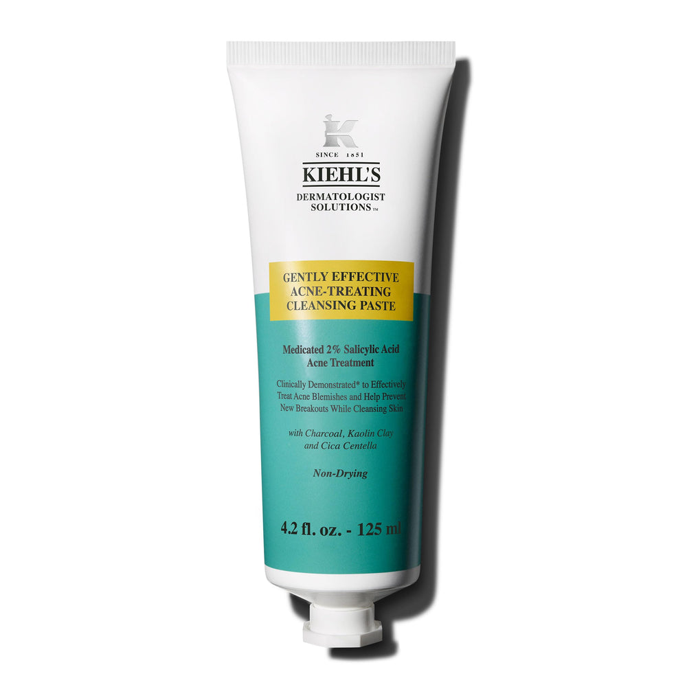 Kiehl's Acne-Treating Cleansing Paste packshot demonstrates 3-in-1 acne care