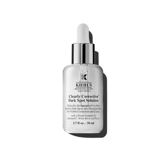 Kiehl's Clearly Corrective serum bottle with brightening focus for even skin tone.