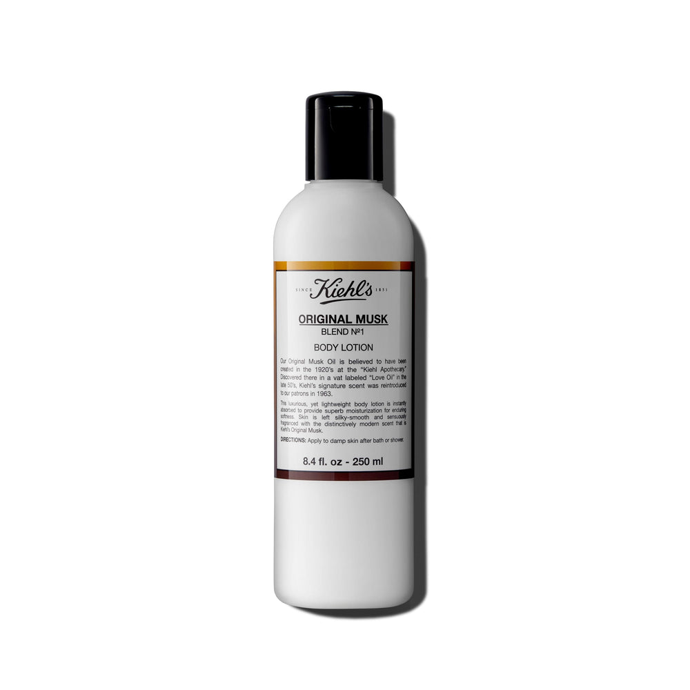 Kiehl's Original Musk lotion bottle showing lightweight moisture for silky skin