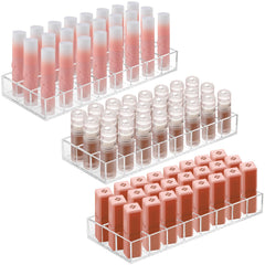 Kigley 3-piece clear lipstick organizer in a drawer for tidy makeup storage