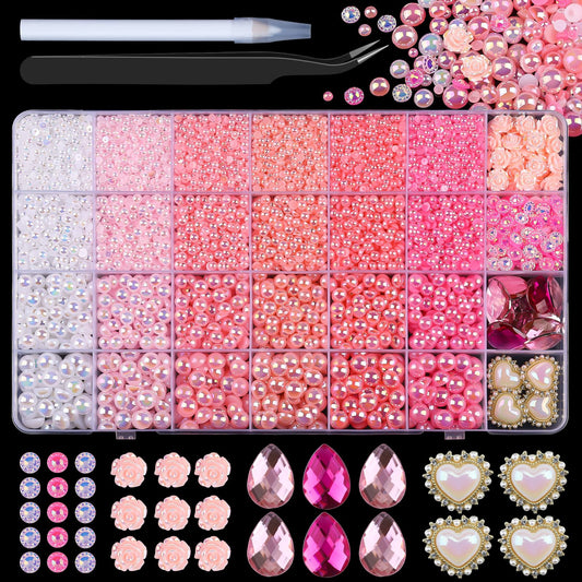 Kikonoke 8900pcs pink gradient flatback pearls for nail art and decor.