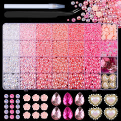 Kikonoke 8900pcs pink gradient flatback pearls for nail art and decor.