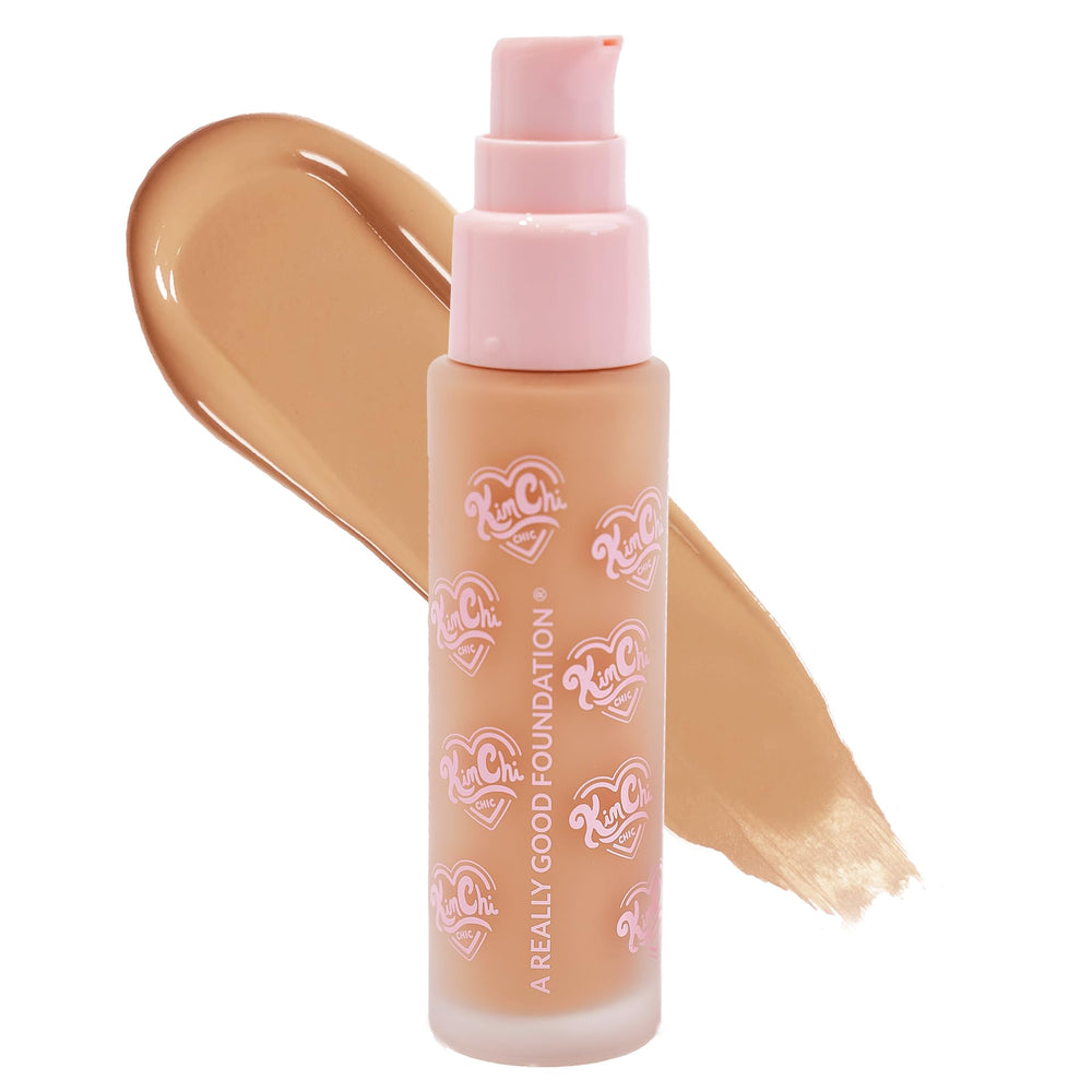 KimChiChic foundation bottle close-up showing creamy texture for natural coverage