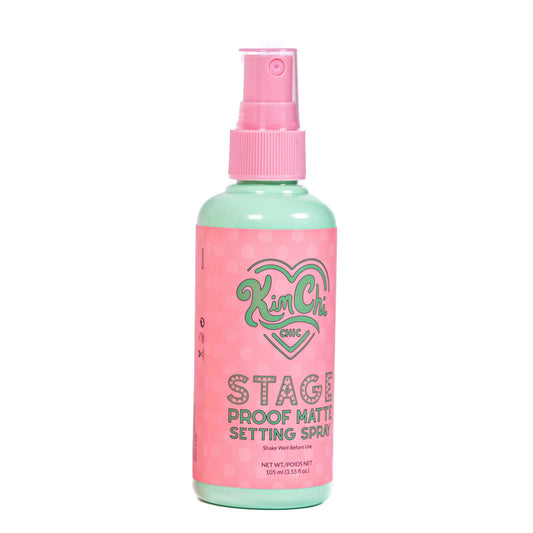 KimChiChic Beauty Stage Proof Matte Setting Spray packaging demonstrates cruelty-free design for all-day wear