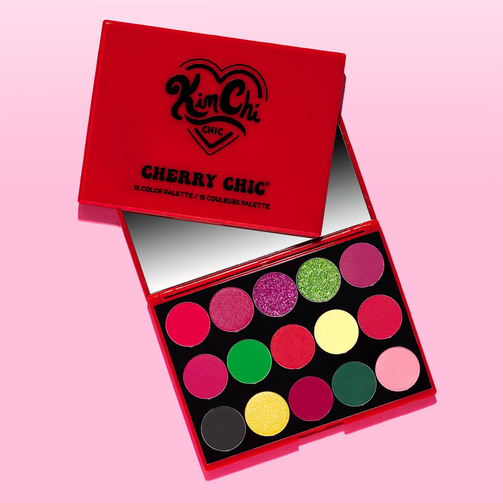 KimChiChic Cherry Chic palette open close-up emphasizes rich pigment options.