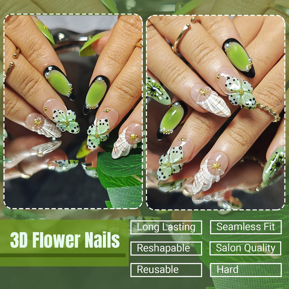 KimKista 3D floral tip nails provide depth for salon-like at-home styling.