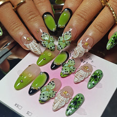 KimKista almond press-ons show botanical texture for chic everyday looks.
