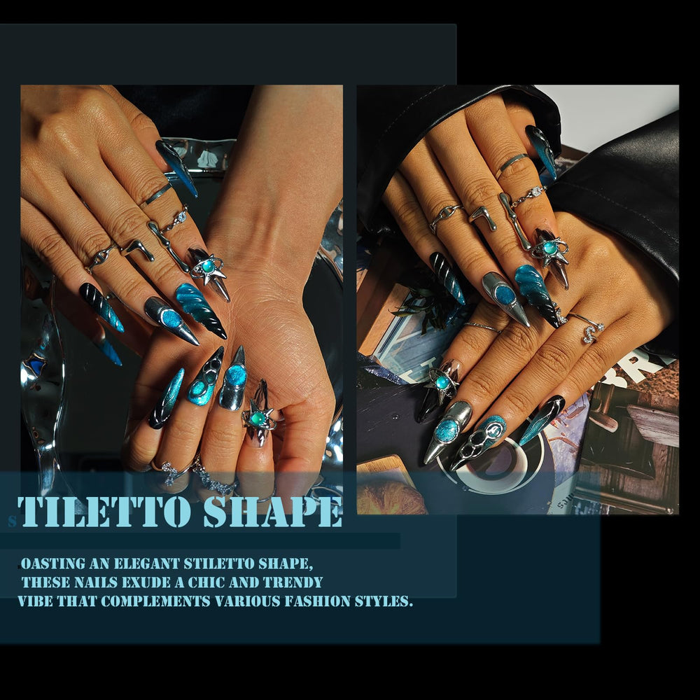 KimKista stiletto nails with 3D cat‑eye shine for dramatic evenings