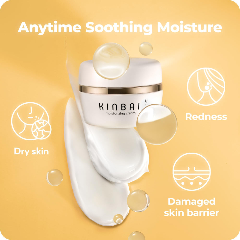 Kinbai Face Cream applied to face and neck for balanced hydration.