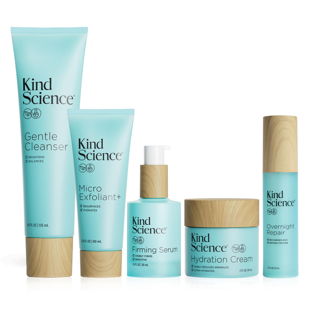Kind Science 5-Piece Deluxe Set packaging closeup suitable for a complete daily routine.