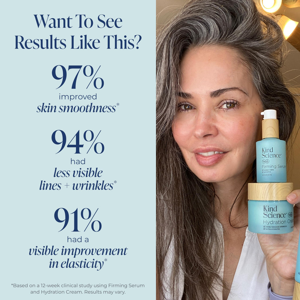Kind Science Firming Serum bottle closeup highlighting firmness support.