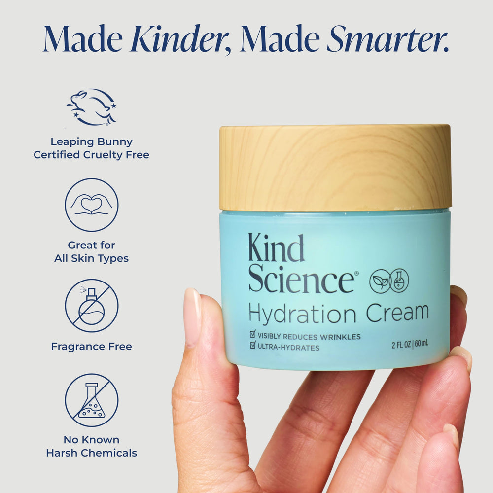 Kind Science Hydration Cream fragrance-free packaging emphasizing clean skincare