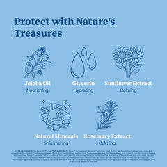 Graphic of Sunglow ingredients emphasizing jojoba oil and rosemary extract.