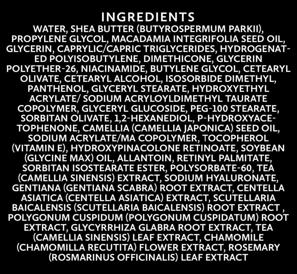 KING Complexion ingredients green tea niacinamide shea highlighting soothing care.