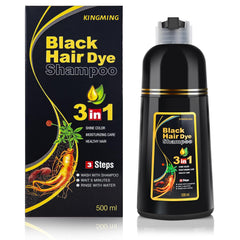 KingMing black hair dye shampoo bottle offers at-home gray coverage with easy use.