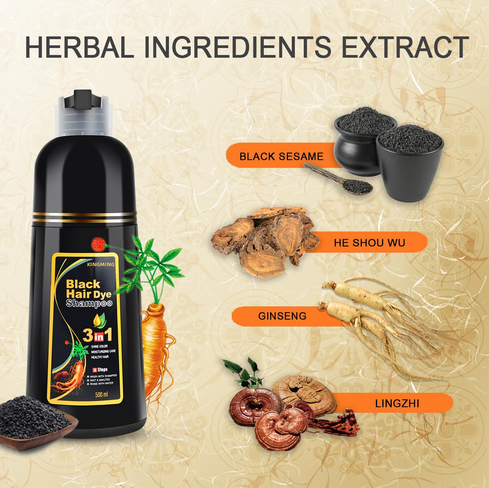 KingMing herbal ingredients closeup highlights gentle, plant-based nourishment for hair.