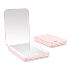 Kintion rechargeable pocket mirror with light, dual magnification for precise makeup checks