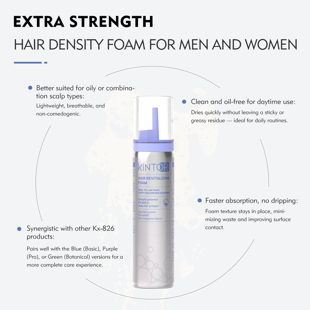 Light application of KINTOR KX-826 foam on scalp