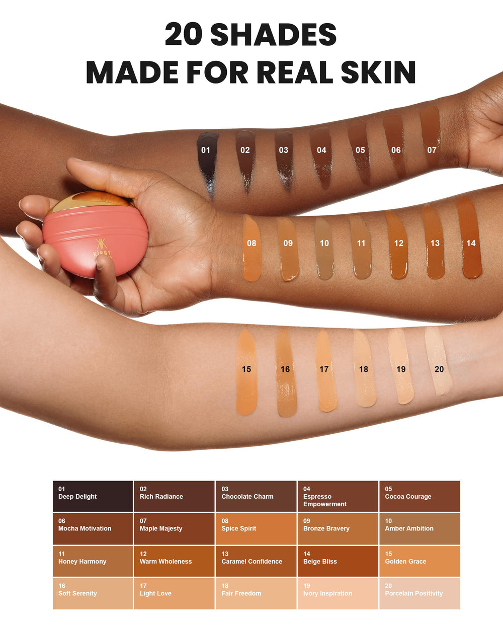 Kirby Kosmetics Konfident Glow swatch in Deep Delight reveals true undertone alignment.