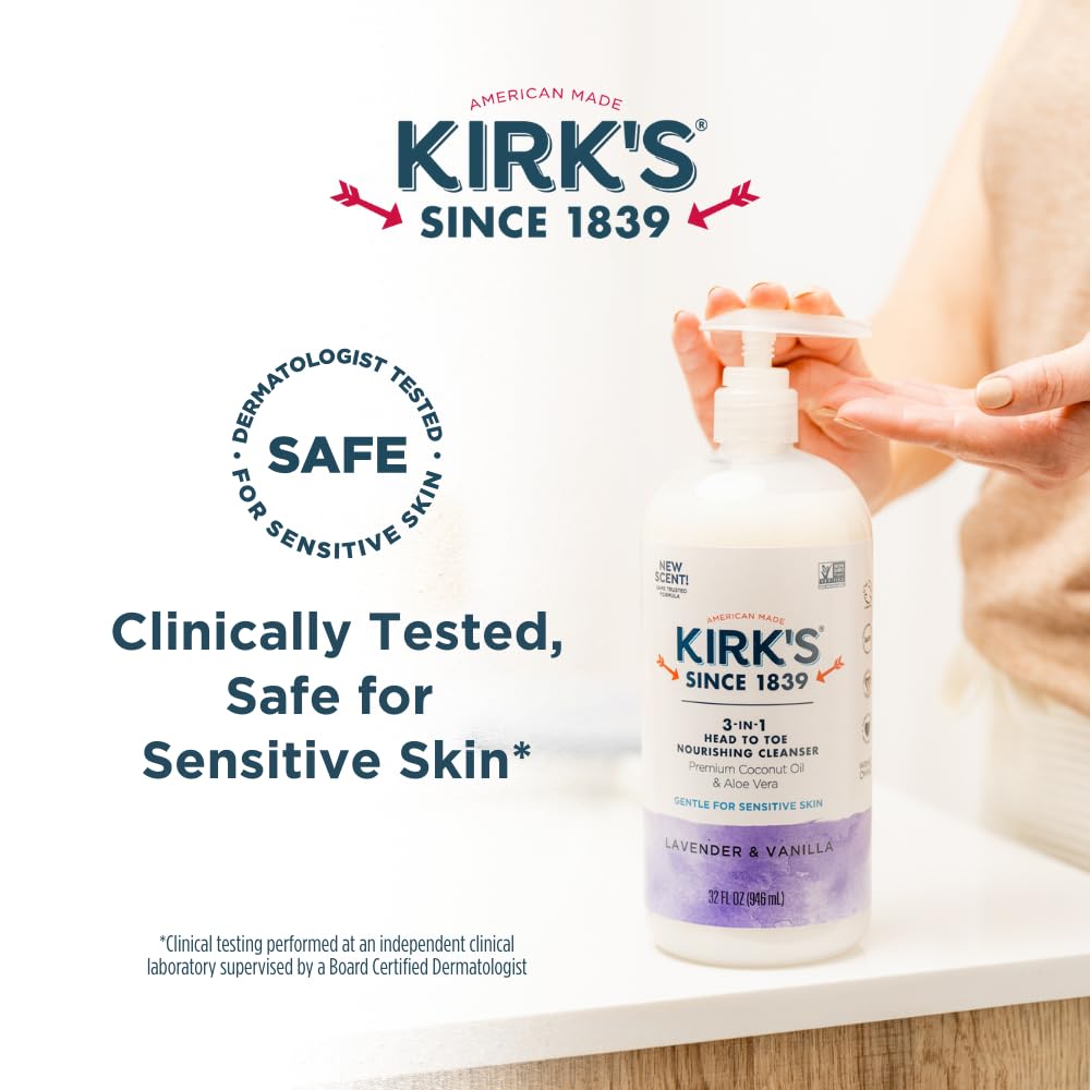 Family-friendly Kirk's cleanser in a shared bathroom setting.