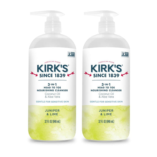 Kirk's 3-in-1 cleanser bottle for family head-to-toe care.