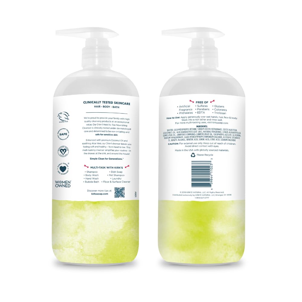 Kirk's 3-in-1 pump-top bottle for quick, efficient showers.