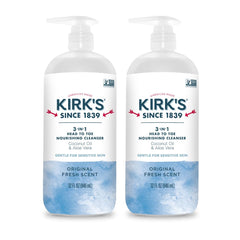 Kirks 3-in-1 head-to-toe cleanser bottle front view for easy family cleansing.