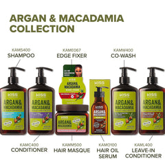 KISS Argan & Macadamia serum bottle on vanity highlights care routine.