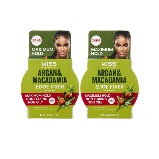 KISS Argan Macadamia Edge Fixer bottle shows strong hold and shine.