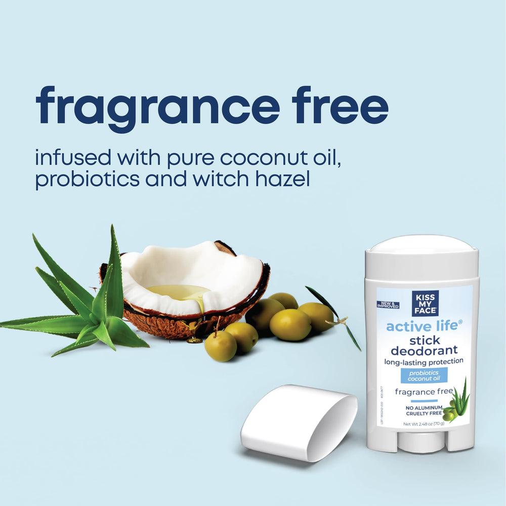 Kiss My Face Active Life Deodorant probiotic formula glides smoothly on underarms.