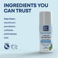 Kiss My Face Liquid Rock Roll-On clear application with no white residue.